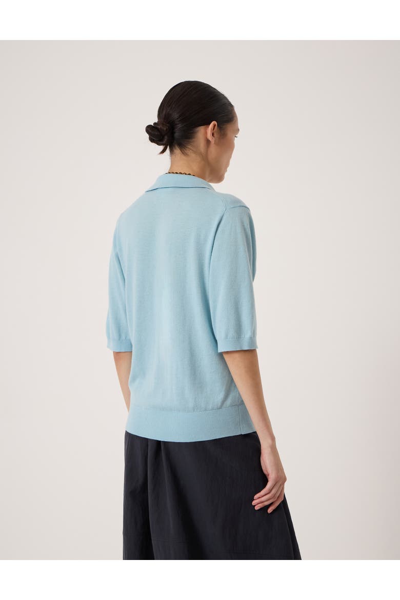 Fine Knit Short Sleeve Polo Top, Alternate, color, Cornflower Blue
