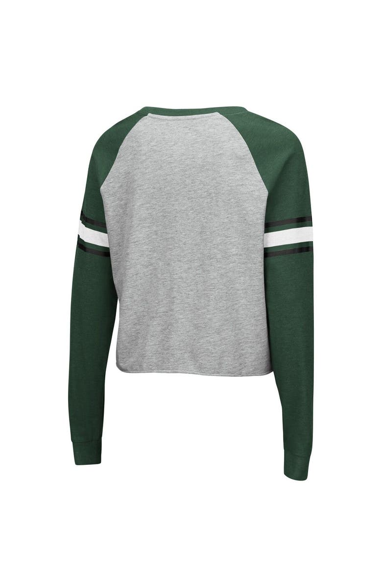 COLOSSEUM Women's Colosseum Heathered Gray/Green Michigan State Spartans Decoder Pin Raglan Long Sleeve T-Shirt, Alternate, color, 