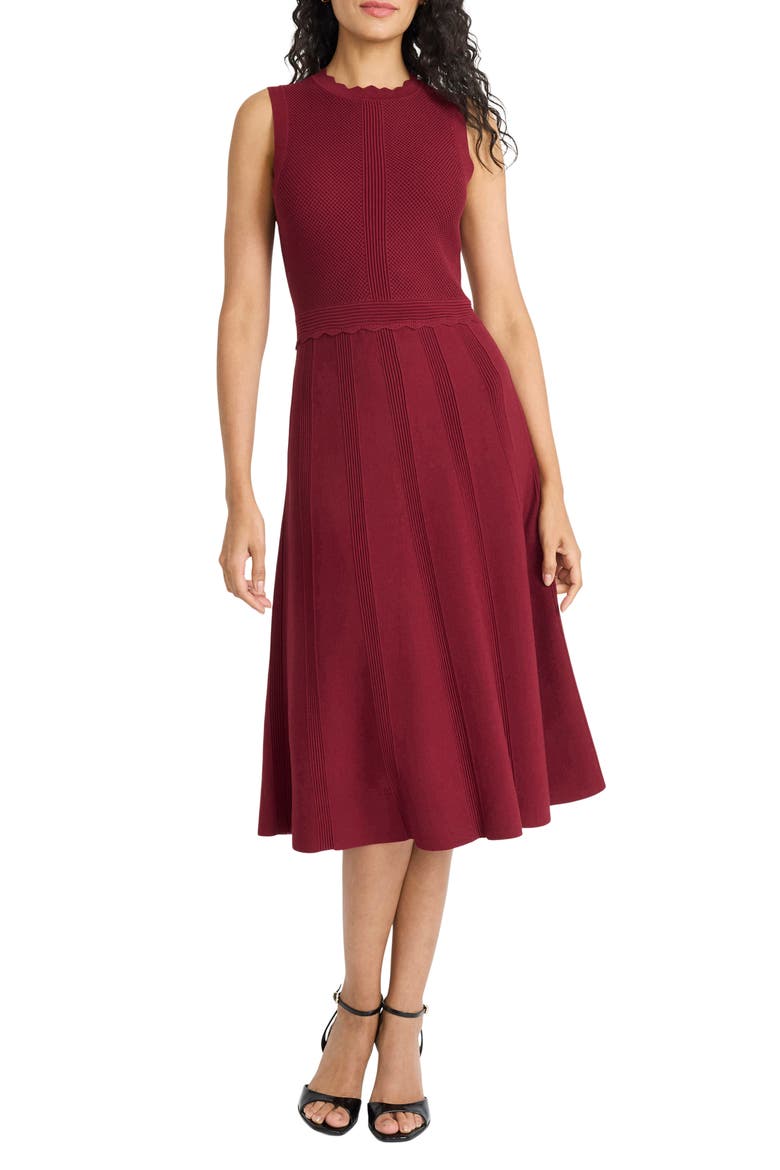 Sleeveless Fit & Flare Knit Dress, Main, color, CABERNET