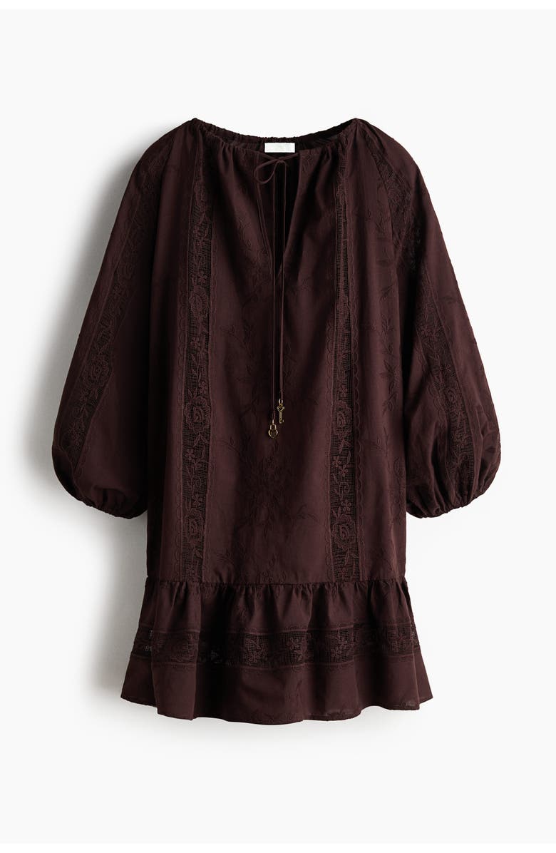 H&M Lace-inset Tunic Dress, Main, color, Dark Brown