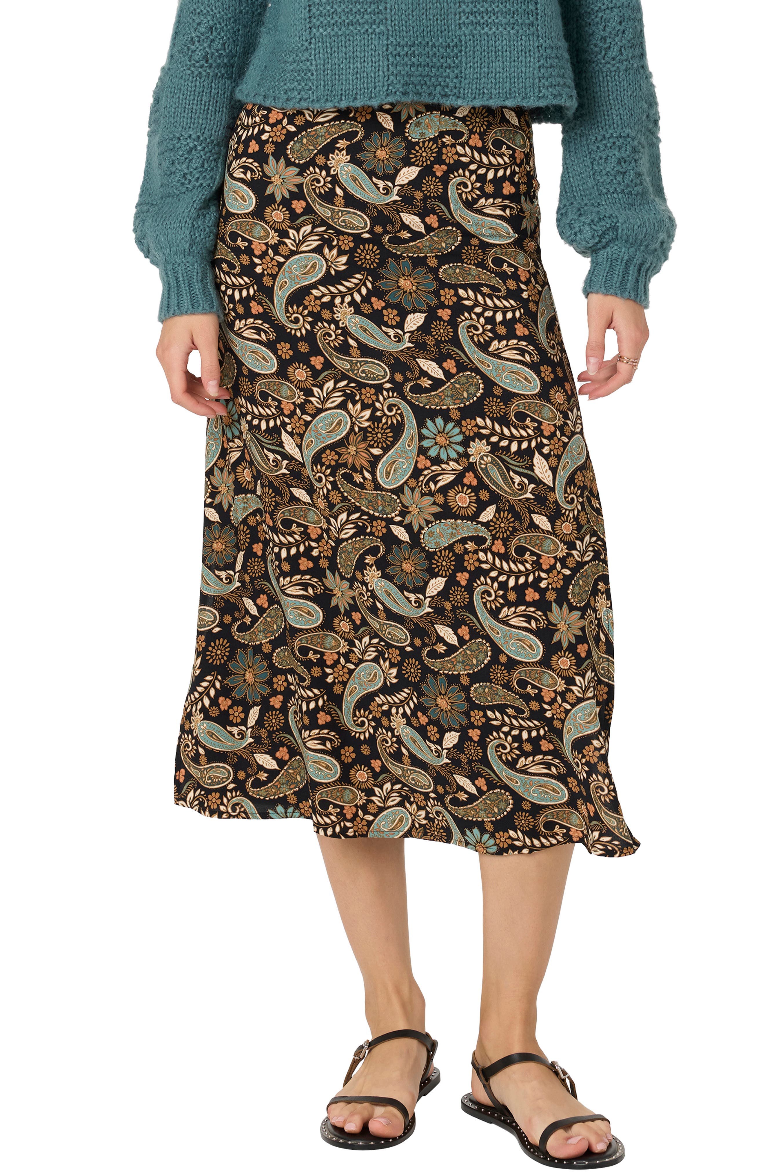 O'Neill Sunni Rosalia Paisley Midi Skirt in Black 