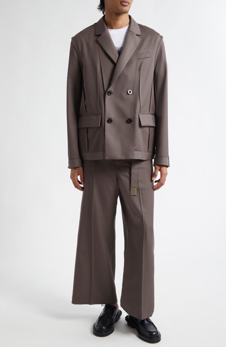 Sacai Pinstripe Double Breasted Wool Doeskin Blazer, Alternate, color,