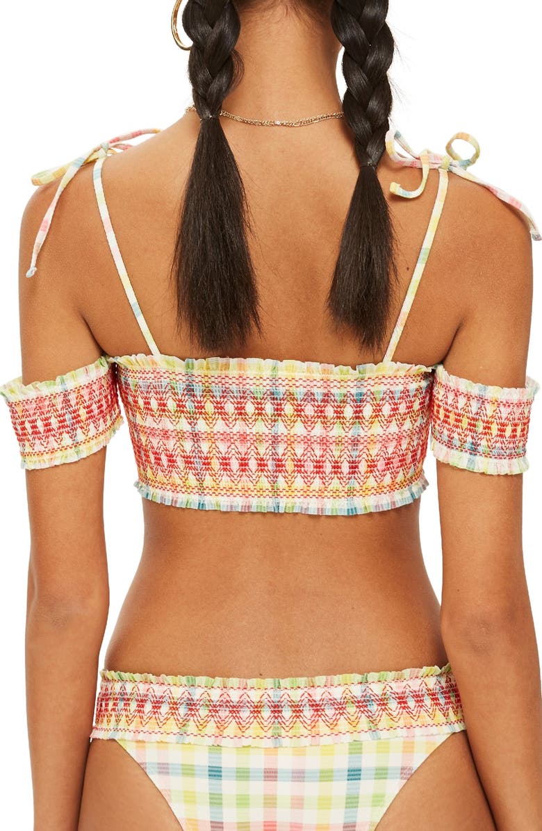 Topshop Check Bardot Bikini Top, Alternate, color, 