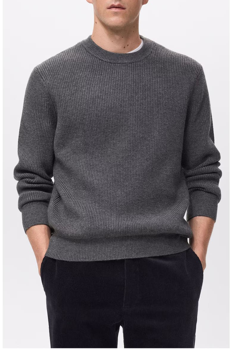Rib Crewneck Sweater, Main, color, DARK HEATHER GREY