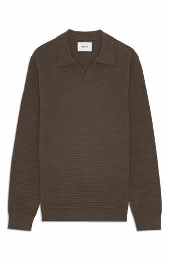 NN07 Paul 60019 Long Sleeve Ribbed Organic Cotton Polo Sweater