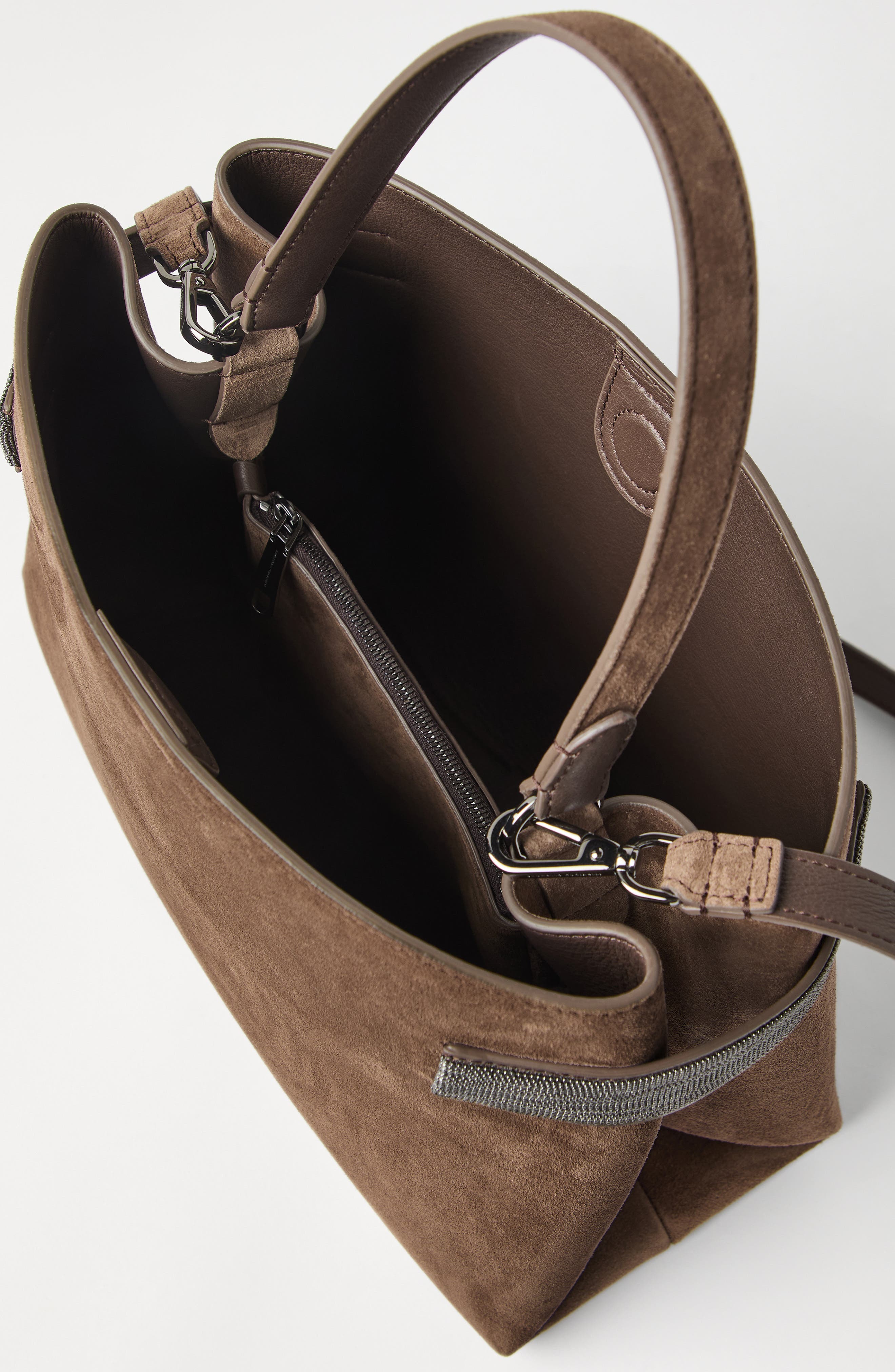 Brunello Cucinelli Suede Top-Handle Essence bag, Alternate, color, 