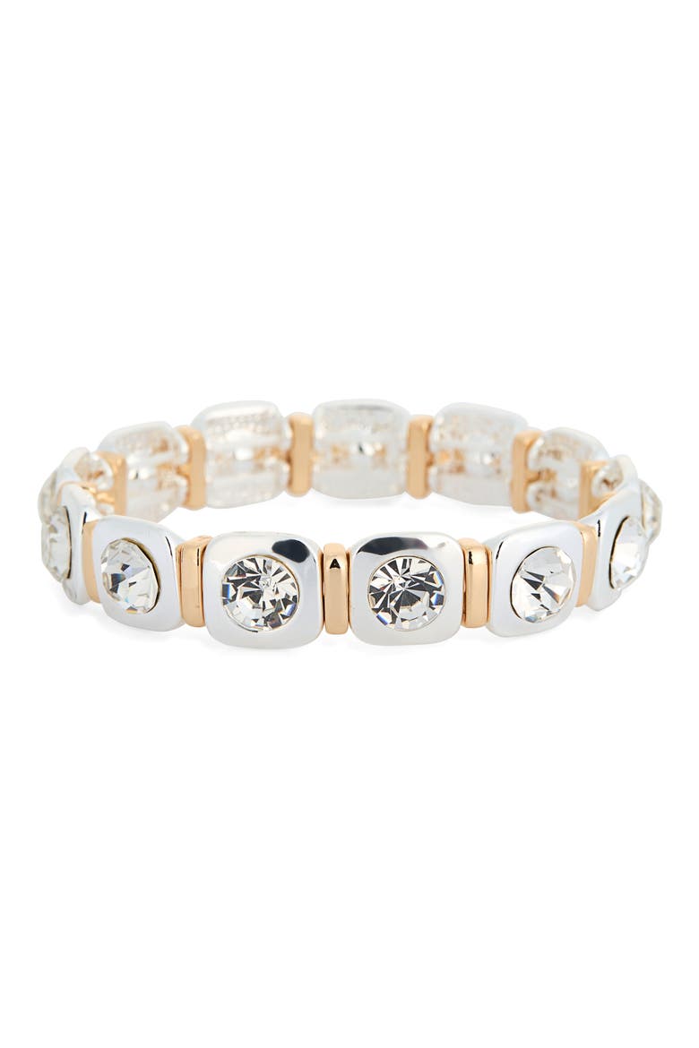 Crystal Accent Stretch Bracelet, Main, color, CLEAR- SILVER- GOLD