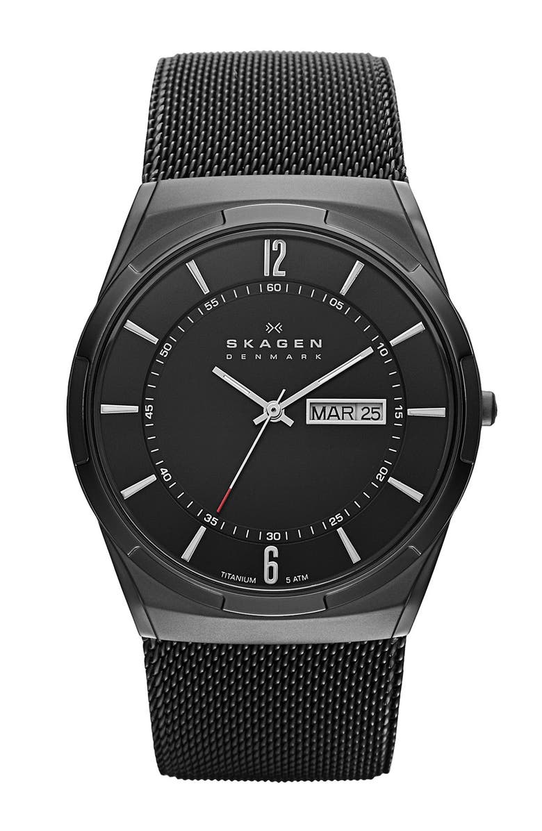 Skagen 'Melbye' Titanium Round Mesh Strap Watch, 40mm, Main, color, 