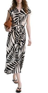 MANGO Leaf Print Midi Shirtdress