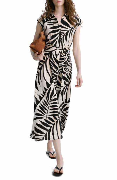Leaf Print Midi Shirtdress