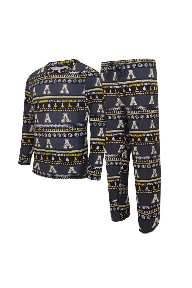 Men's Concepts Sport Black Appalachian State Mountaineers Swivel Long Sleeve T-Shirt & Pants Sleep Set, Alternate, color, Black