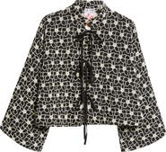 La Vie Style House Flower Embroidered Tie Front Crop Jacket