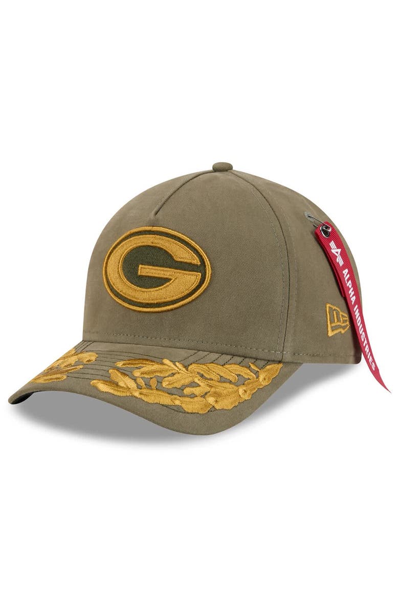 Men's New Era x Alpha Industries  Olive Green Bay Packers A-Frame 9FORTY Adjustable Hat, Main, color, Olive