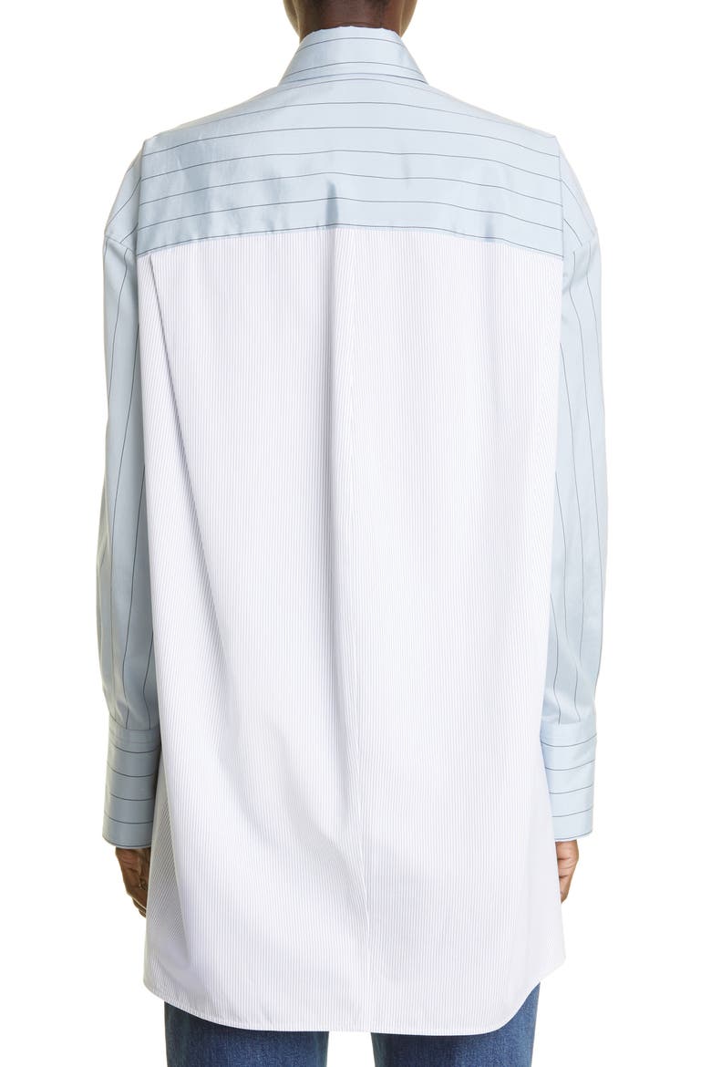 Stripe Oversize High-Low Organic Cotton Button-Up Shirt, Alternate, color, 8519 WHITE/ BLUE