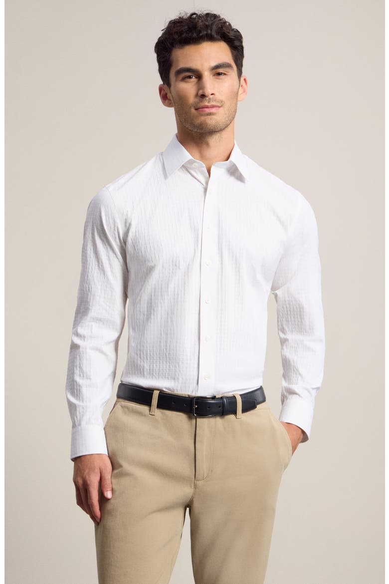 Trim Fit Premium Performance Microcheck Dress Shirt, Main, color, WHITE CAZALE CHECK