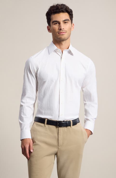 Trim Fit Premium Performance Microcheck Dress Shirt