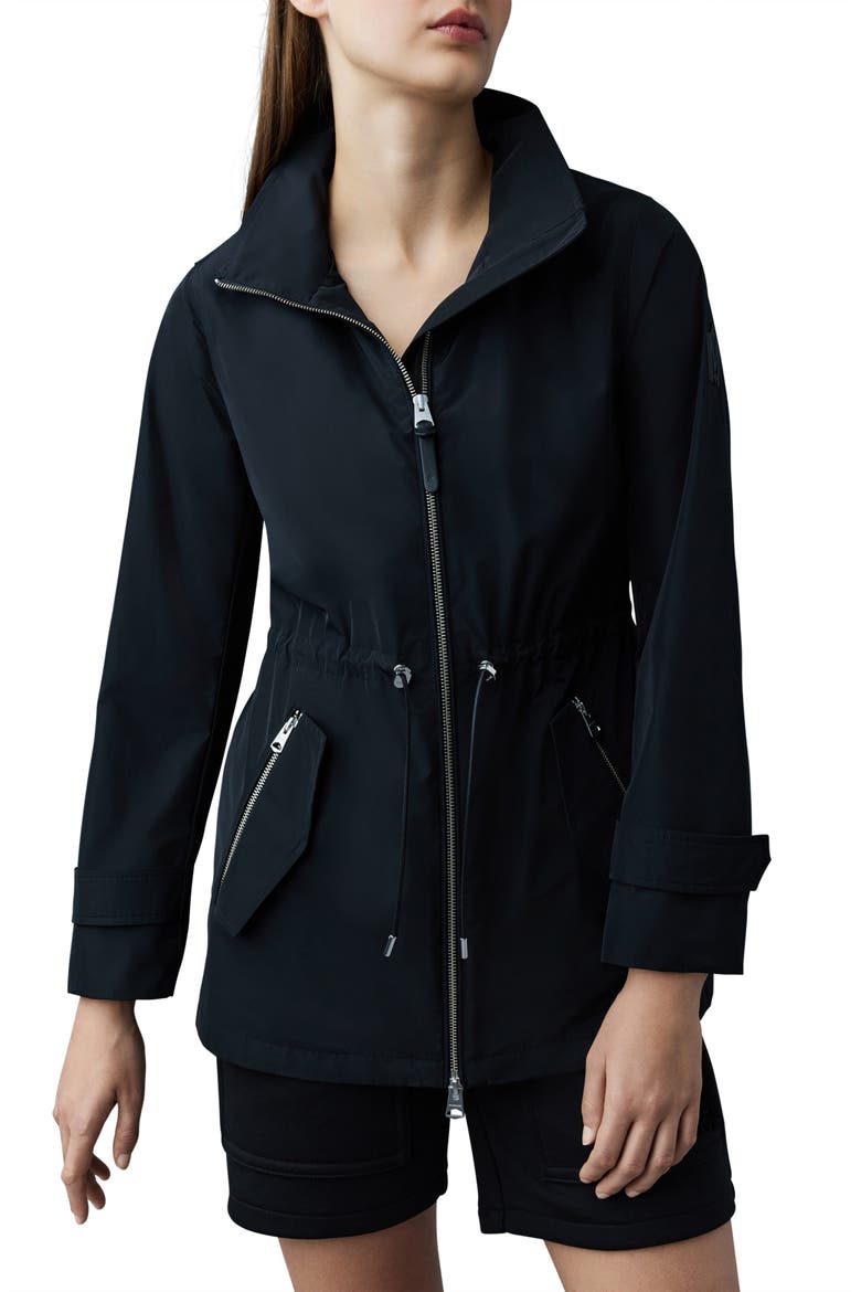 Melany Hooded Rain Jacket, Main, color, BLACK