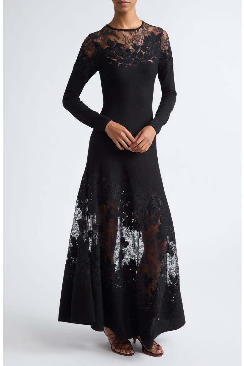 Clemence Long Sleeve Lace Dress, Main, color, NOIR