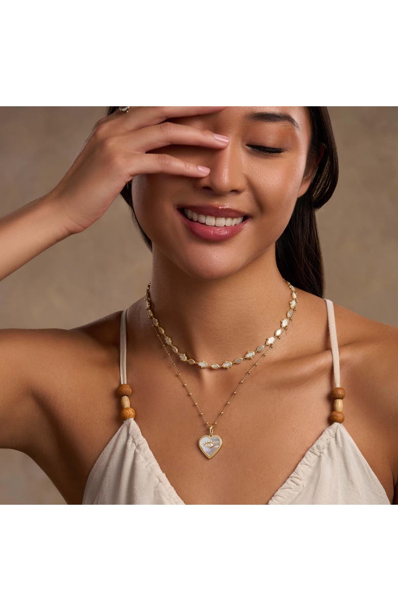 Karma and Luck Lunar Alignment Rainbow Moonstone Hamsa & Evil Eye Gold Necklace, Alternate, color, Gold/White