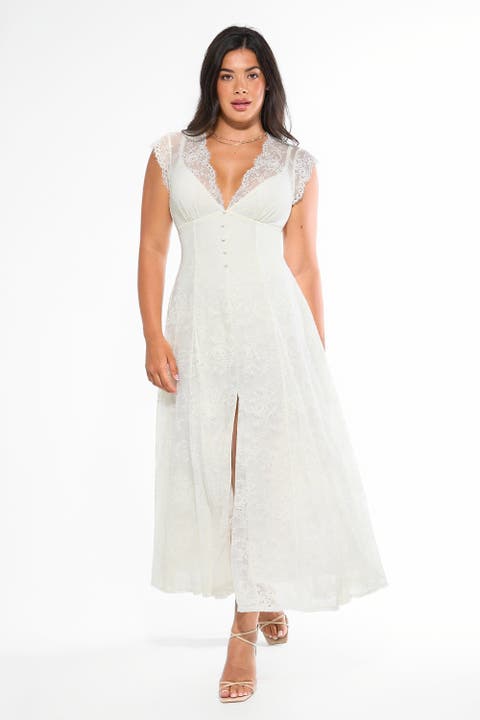 Shapewear Boho Floral Lace Front Slit Maxi Dress