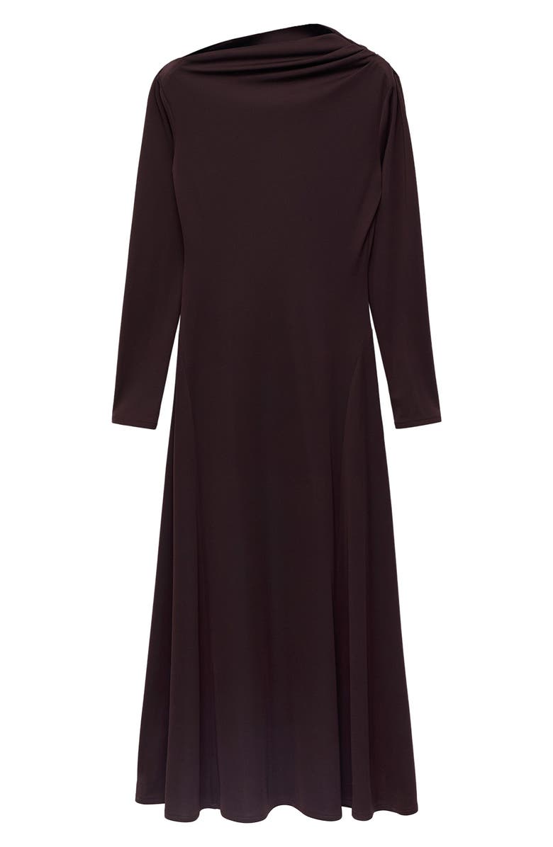 MANGO Asymmetric Neck Long Sleeve Midi Dress, Main, color, Brown