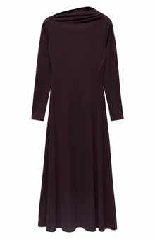 MANGO Asymmetric Neck Long Sleeve Midi Dress