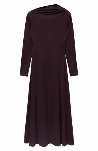 MANGO Asymmetric Neck Long Sleeve Midi Dress