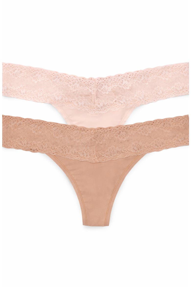 Bliss Perfection Lace Trim One Size Thong 2-Pack, Main, color, Cameo Rose/Glaze