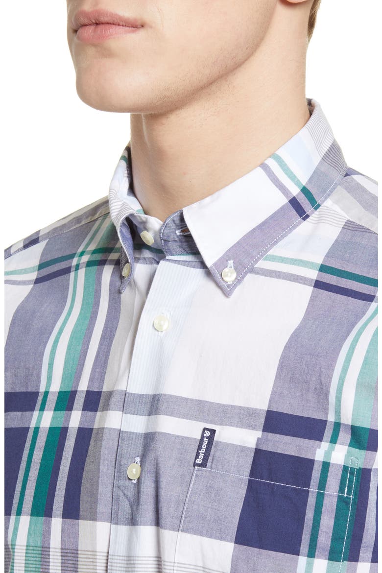 Madras 7 Tailored Fit Button-Down Shirt, Alternate, color, WHITE