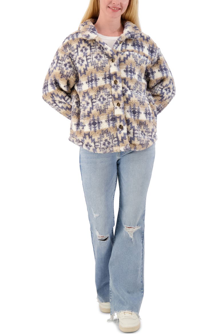 Patterned High Pile Fleece Shacket, Alternate, color, NATURAL COMBO