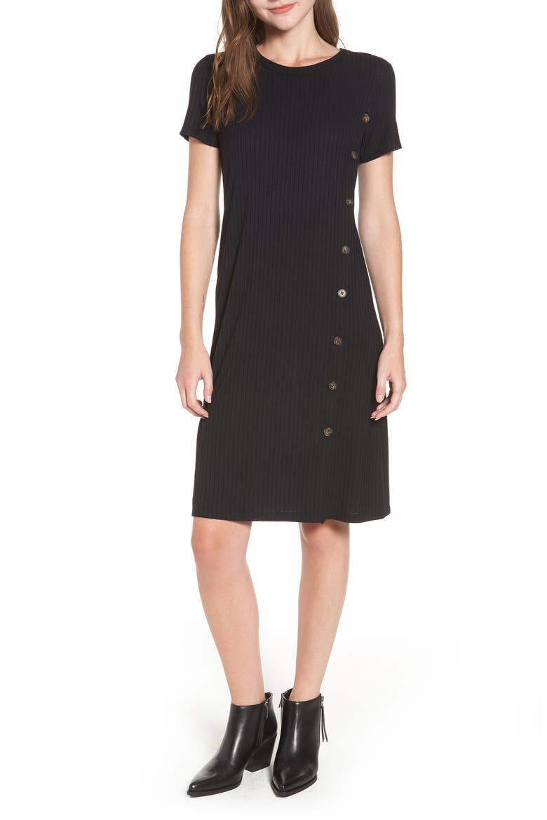 Button-Up T-Shirt Dress, Main, color, BLACK