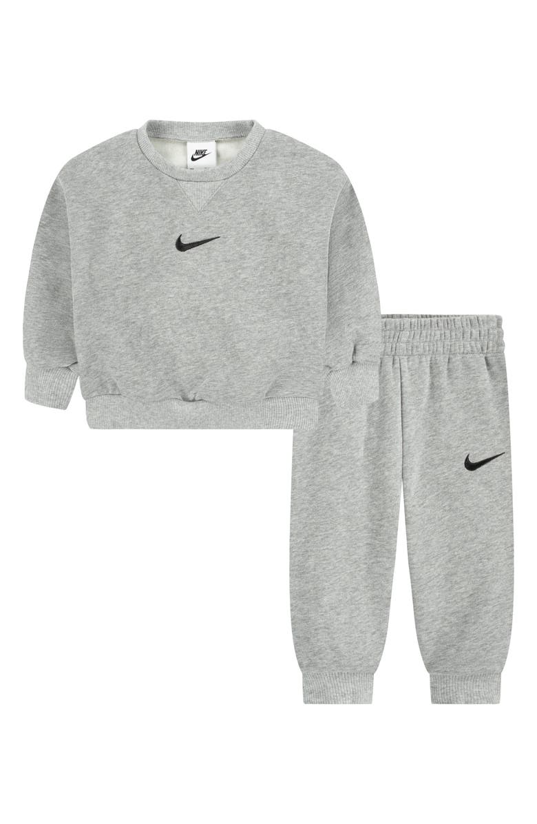 Nike Essential Fleece Crewneck Sweatshirt & Joggers Set, Main, color, Dark Grey Heather