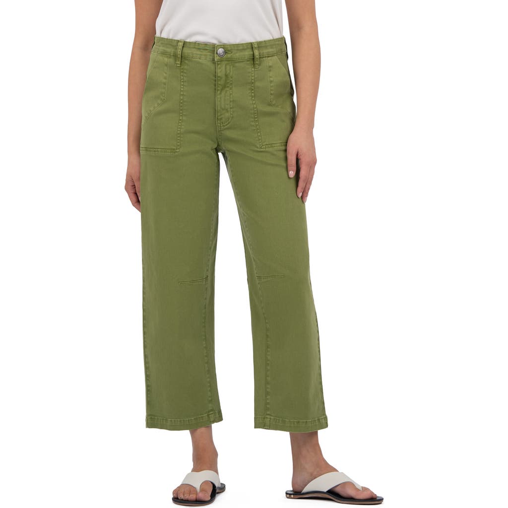 Kut From The Kloth Ashton Crop Barrel Linen Blend Pants In Green