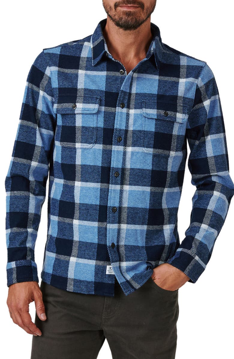 7 Diamonds Generation Stretch Plaid Button-Up Shirt, Main, color, Light Blue