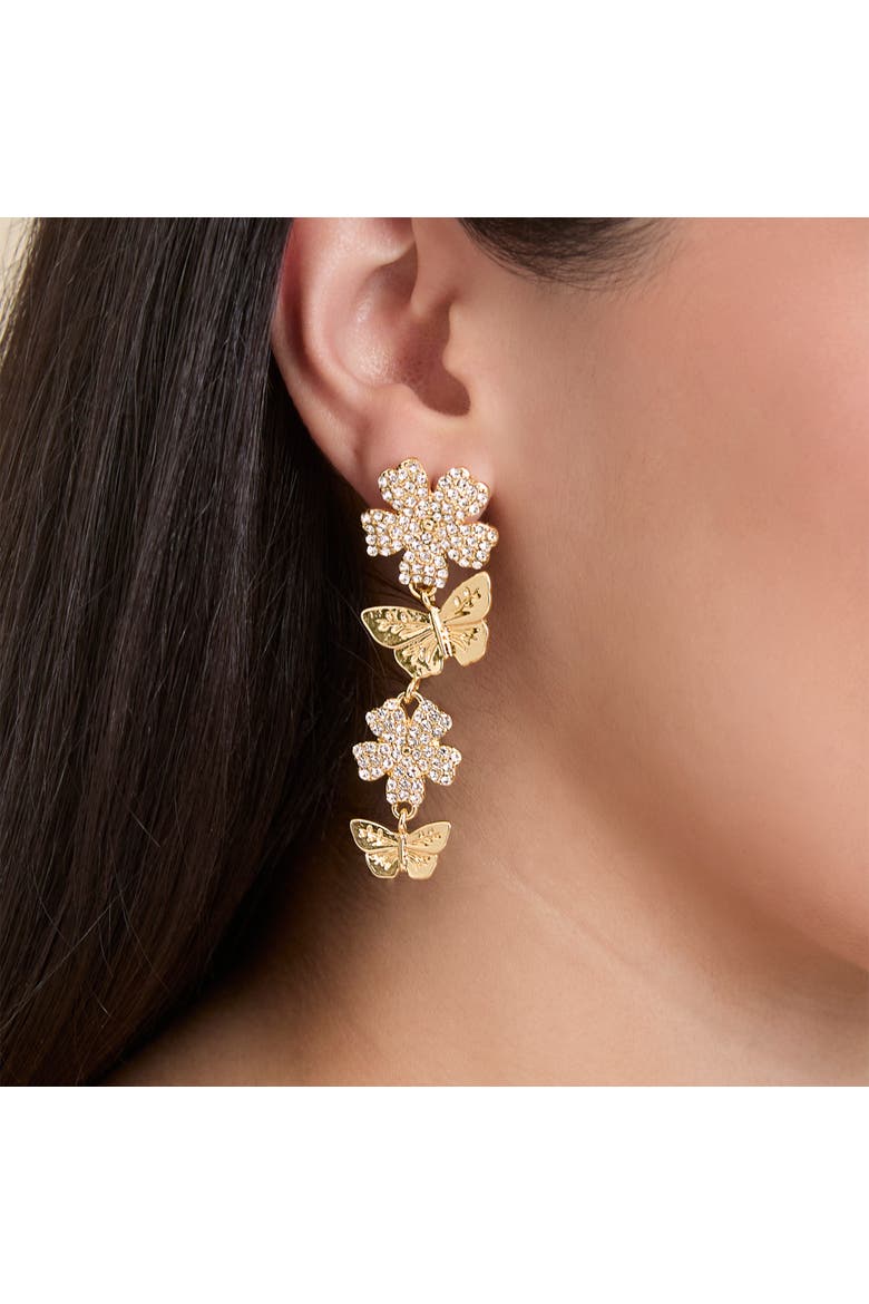 Vertical Butterfly Drop Earrings, Alternate, color, Gold