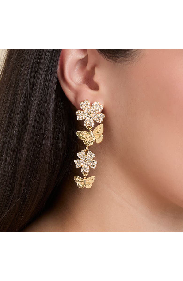 Jessica Simpson Vertical Butterfly Drop Earrings, Alternate, color, Gold