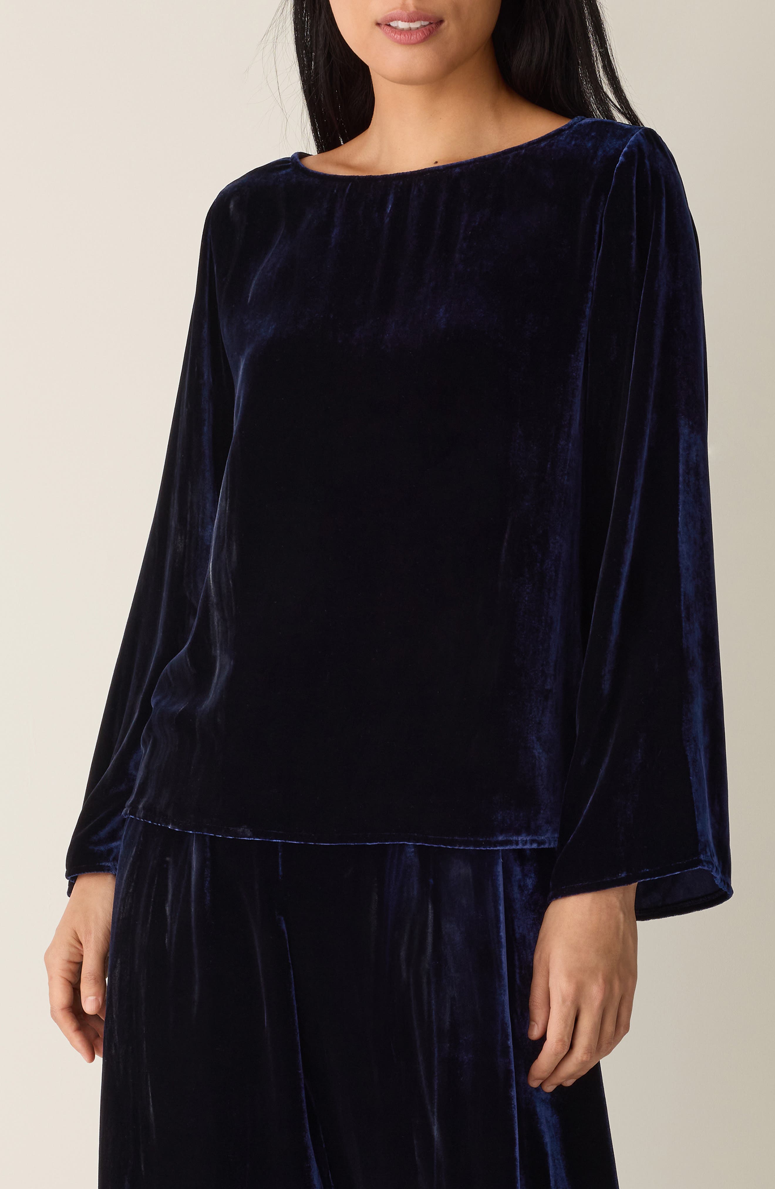 Eileen Fisher Ballet Neck Flare Sleeve Velvet Top