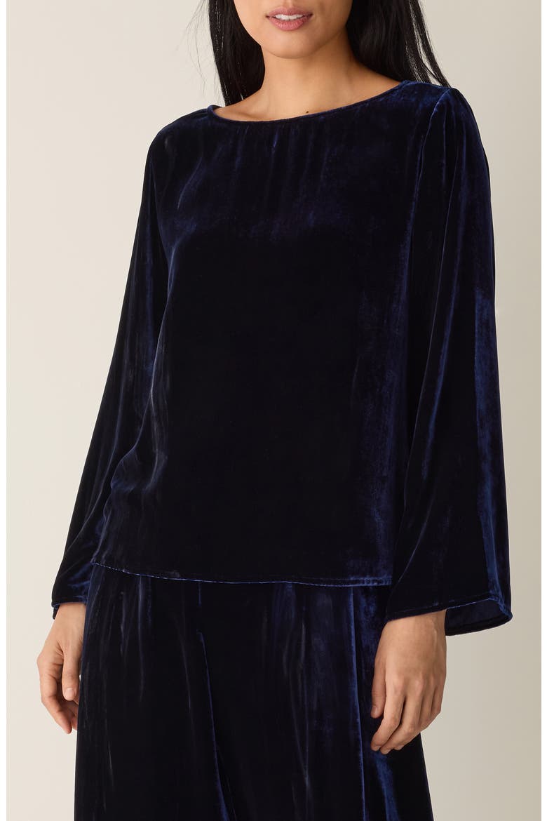 Ballet Neck Flare Sleeve Velvet Top, Main, color, INK