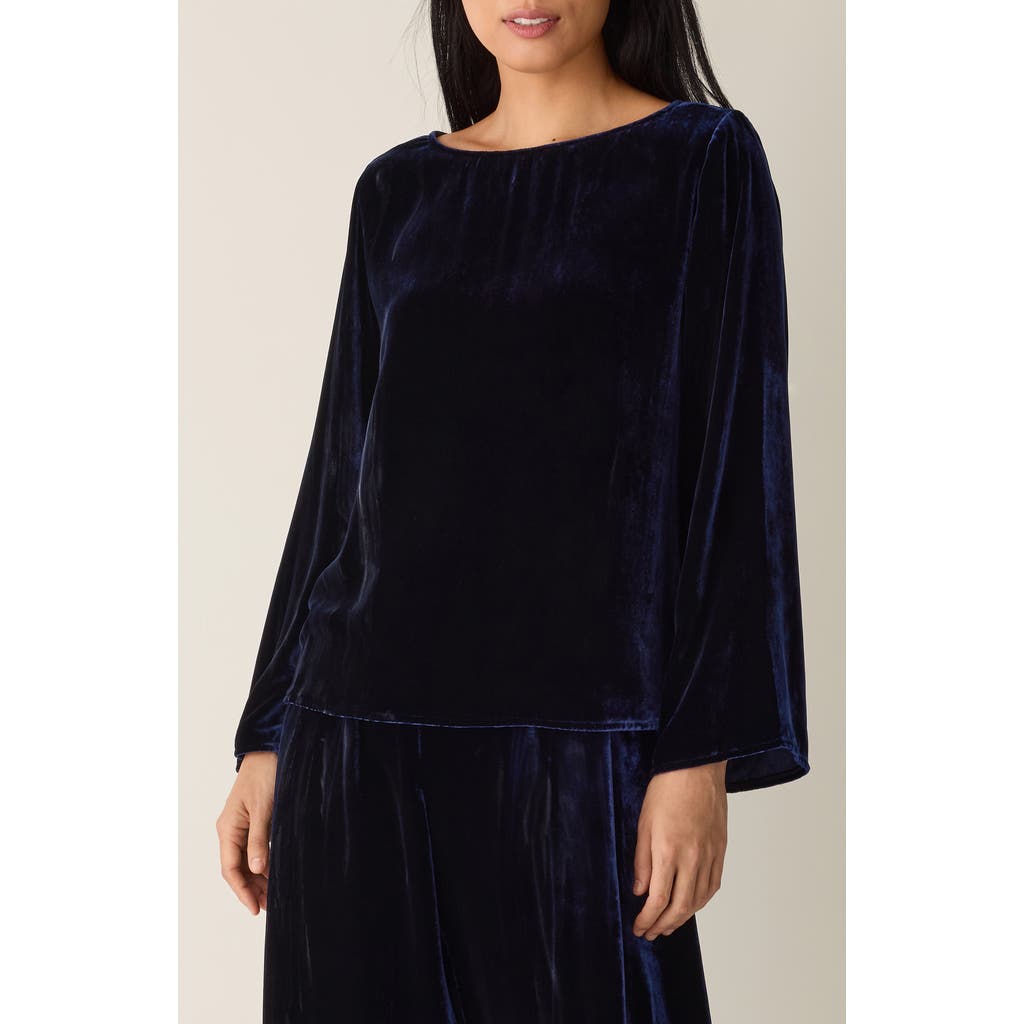 Eileen Fisher Ballet Neck Flare Sleeve Velvet Top In Blue