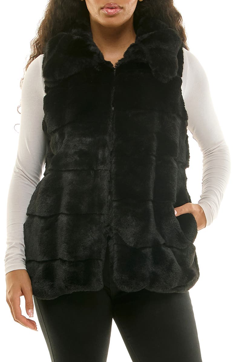 Nina Leonard Faux Fur Vest, Main, color, Black