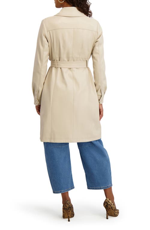Kensie Belted Faux Leather Trench Coat In Gray