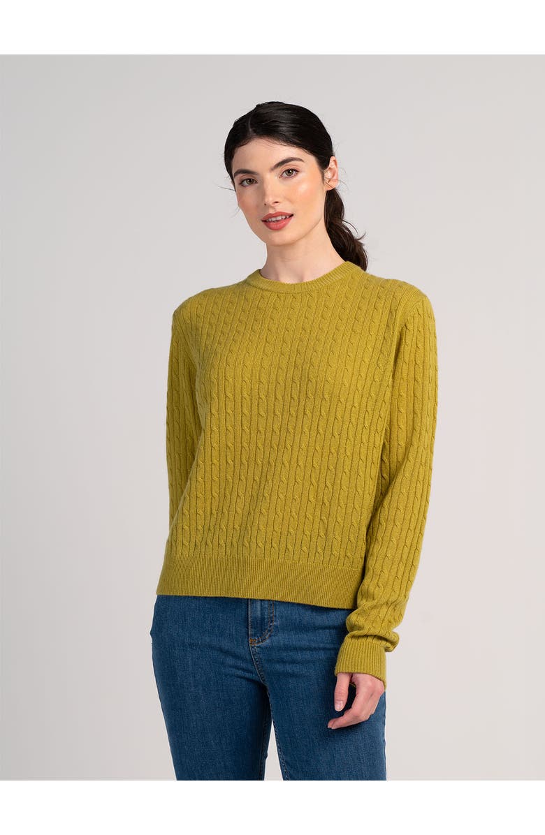 Kettlewell Cable Cashmere Blend Crew Neck Sweater, Main, color, Green Ochre