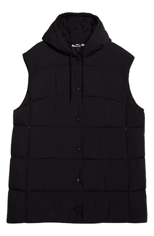 Zella Longline Hooded Puffer Vest In Black