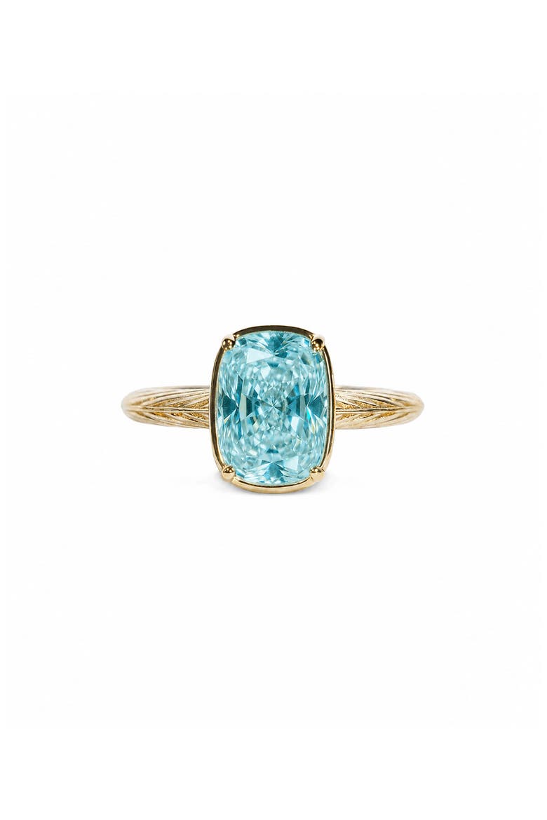 Cushion Cut Imitation Aquamarine Sterling Silver Ring, Main, color, LIGHT BLUE/ GOLD