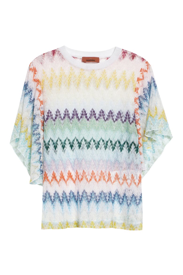 Metallic Zigzag Raschel Knit Top, Main, color, MULTICOLOR ON WHITE BASE