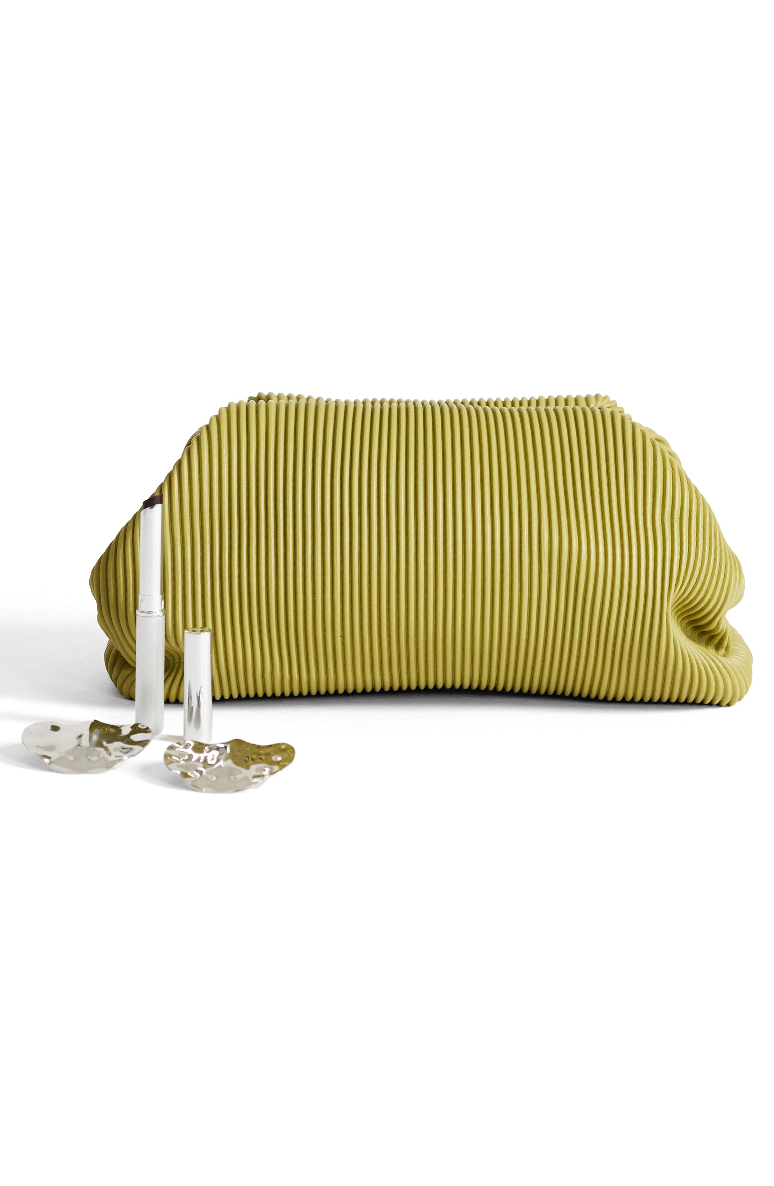 Golde Medium Faux Leather Clutch, Alternate, color, MGREEN