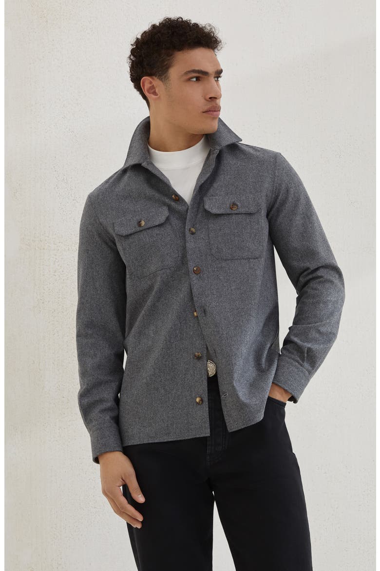Virgin wool flannel overshirt, Alternate, color, Dark Grey