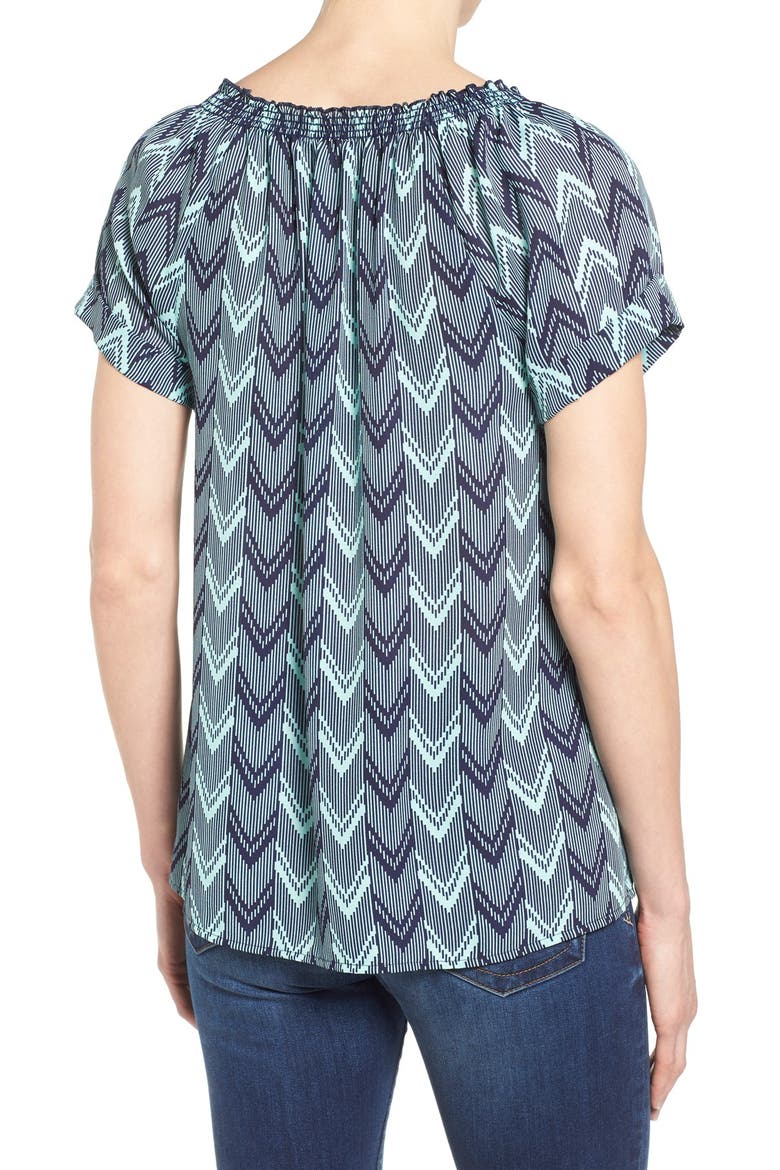 Cuffed Sleeve Peasant Top, Alternate, color, NAVY- TEAL ARROW PRINT