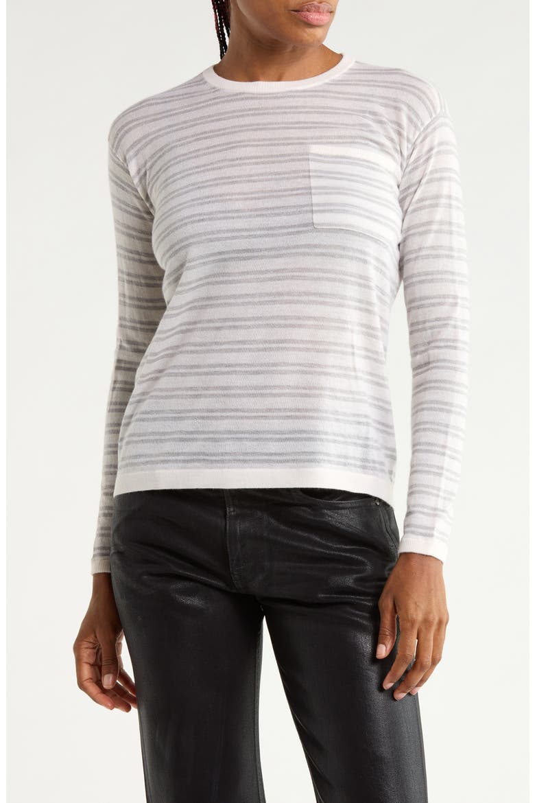 Striped Cashmere Crewneck Sweater, Main, color, BIRCH / LIGHT HEATHER GREY