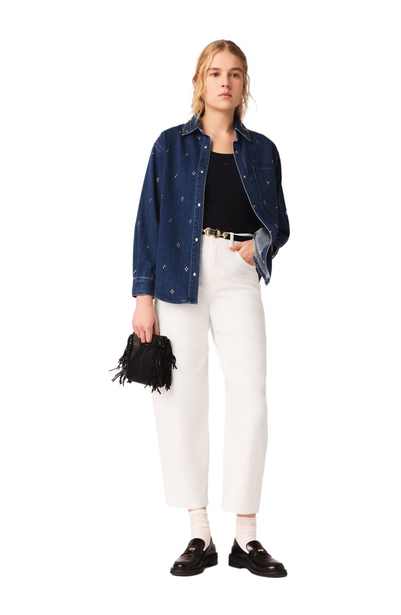 maje Rhinestone denim shirt, Alternate, color, Blue